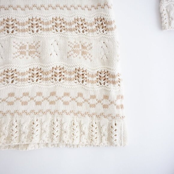 Vintage Liz Sport Cream Tan Knit Grandmacore 100% Cotton Crewneck Sweater M - Picture 6 of 10